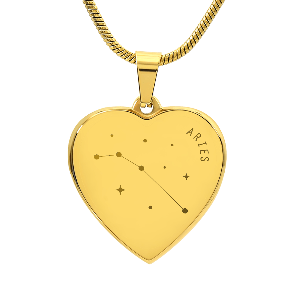 Engraved Aries Constellation Heart Necklace