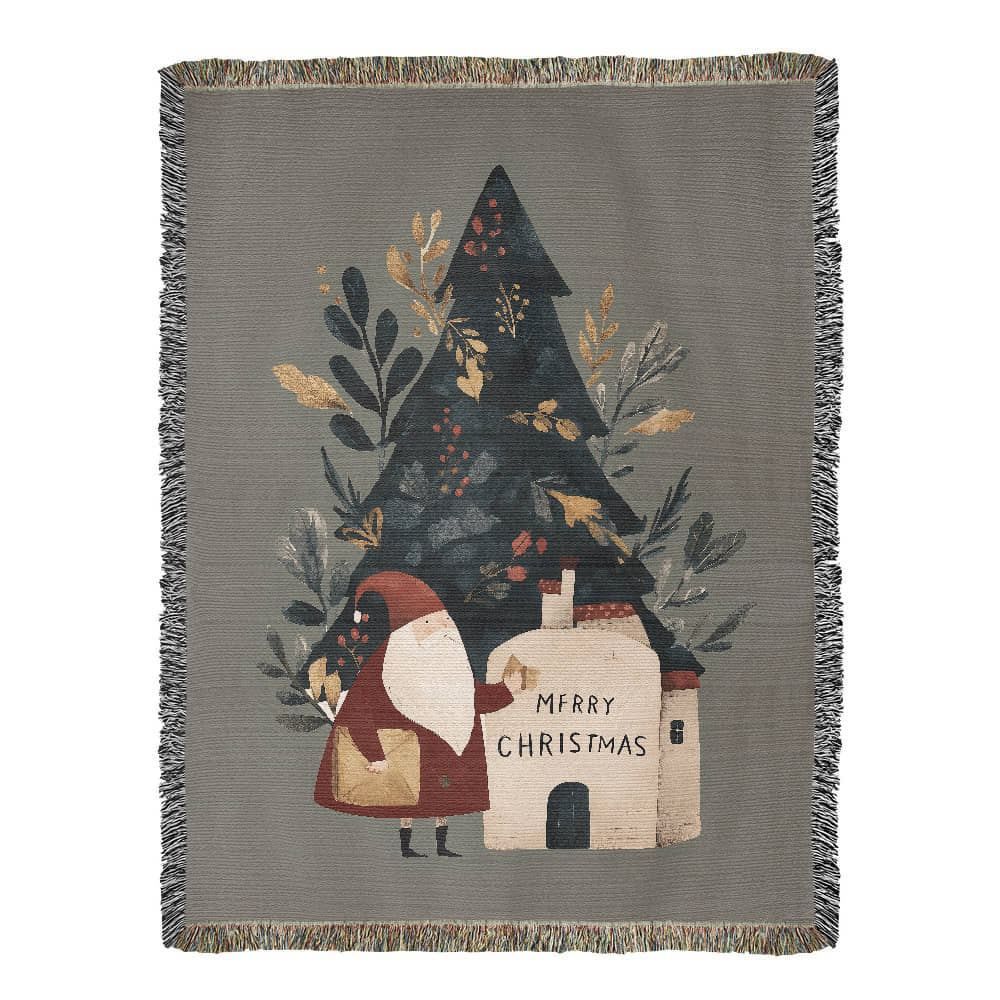 Santa's Christmas Cottage Woven Blanket