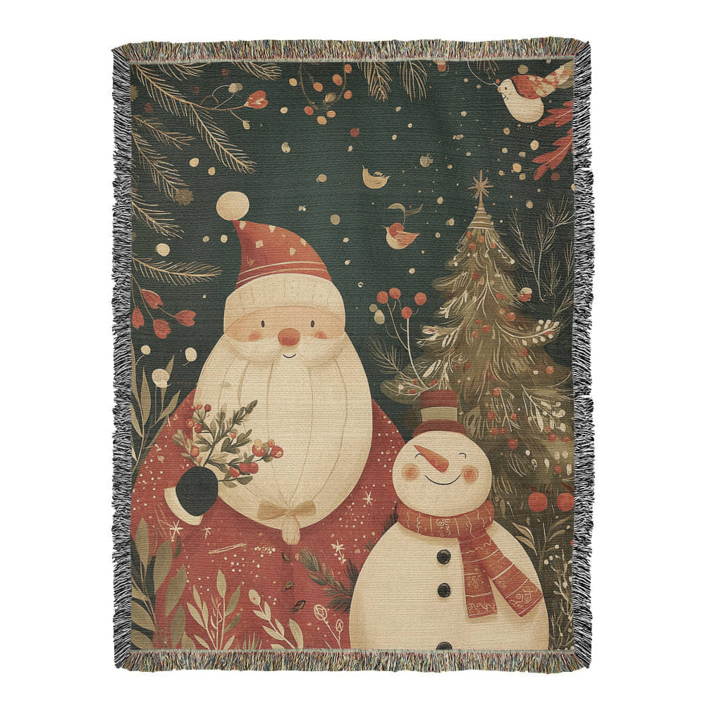 Santa & Snowman Christmas Woven Blanket