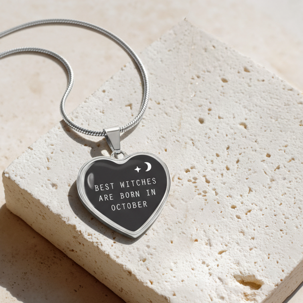 Heart Necklace with Engraving October Witches