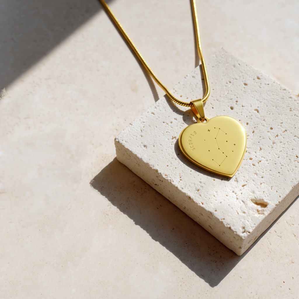 Engraved Scorpio Constellation Heart Necklace