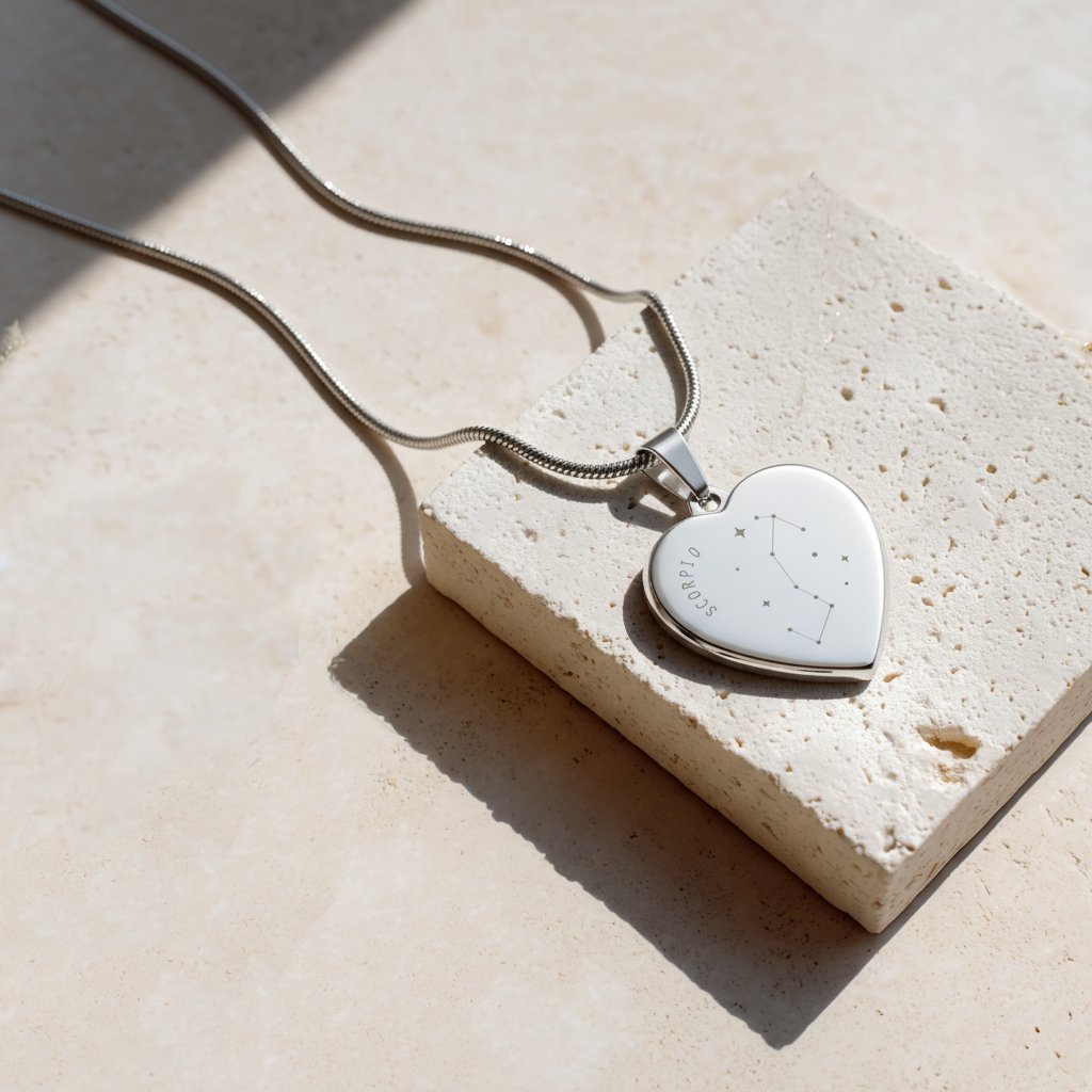 Engraved Scorpio Constellation Heart Necklace