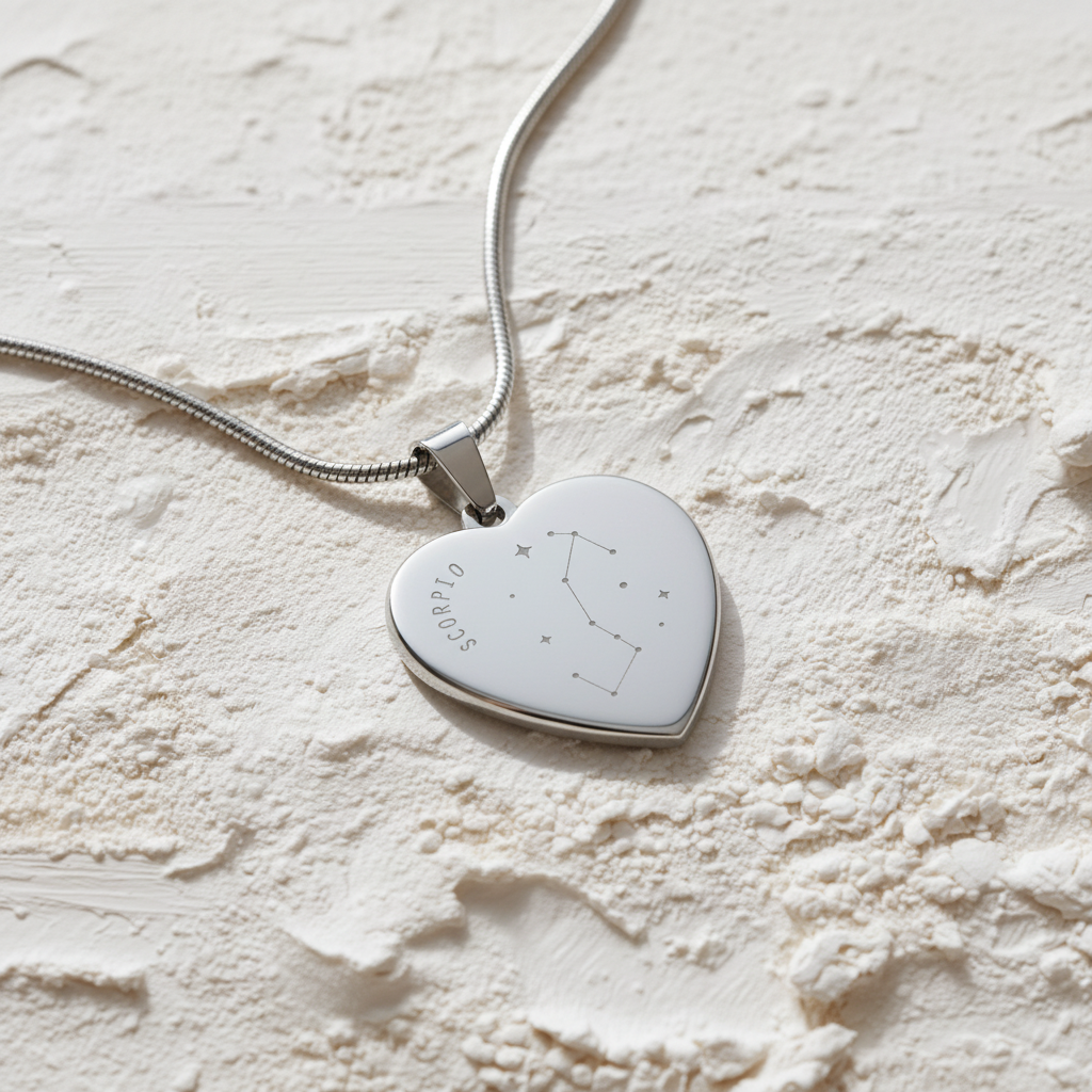 Engraved Scorpio Constellation Heart Necklace