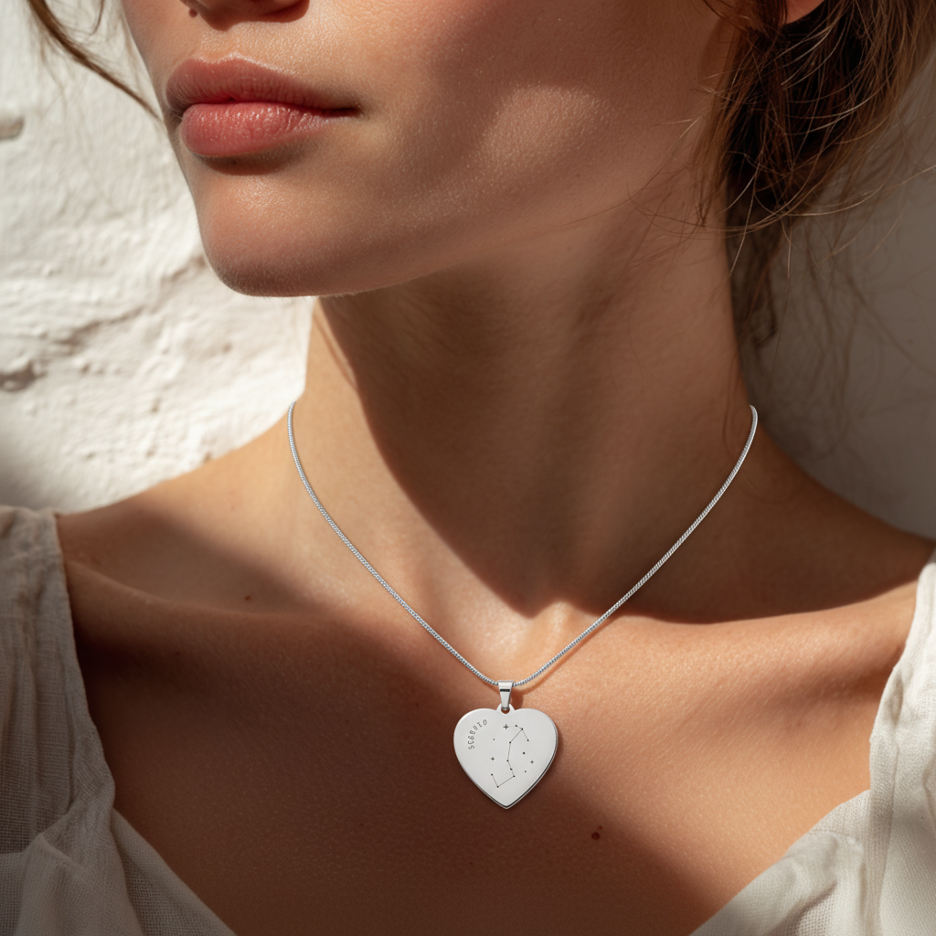 Engraved Scorpio Constellation Heart Necklace