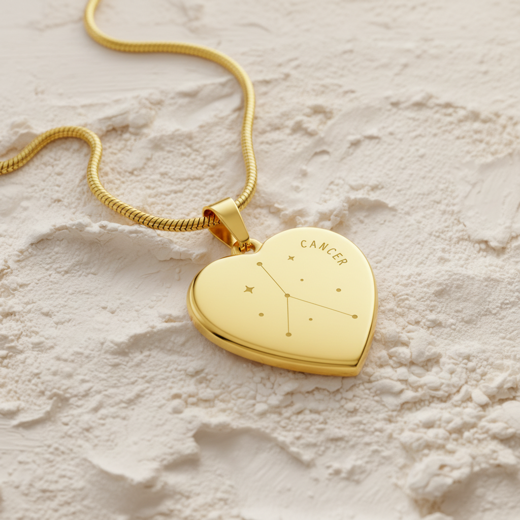 Engraved Cancer Constellation Heart Necklace