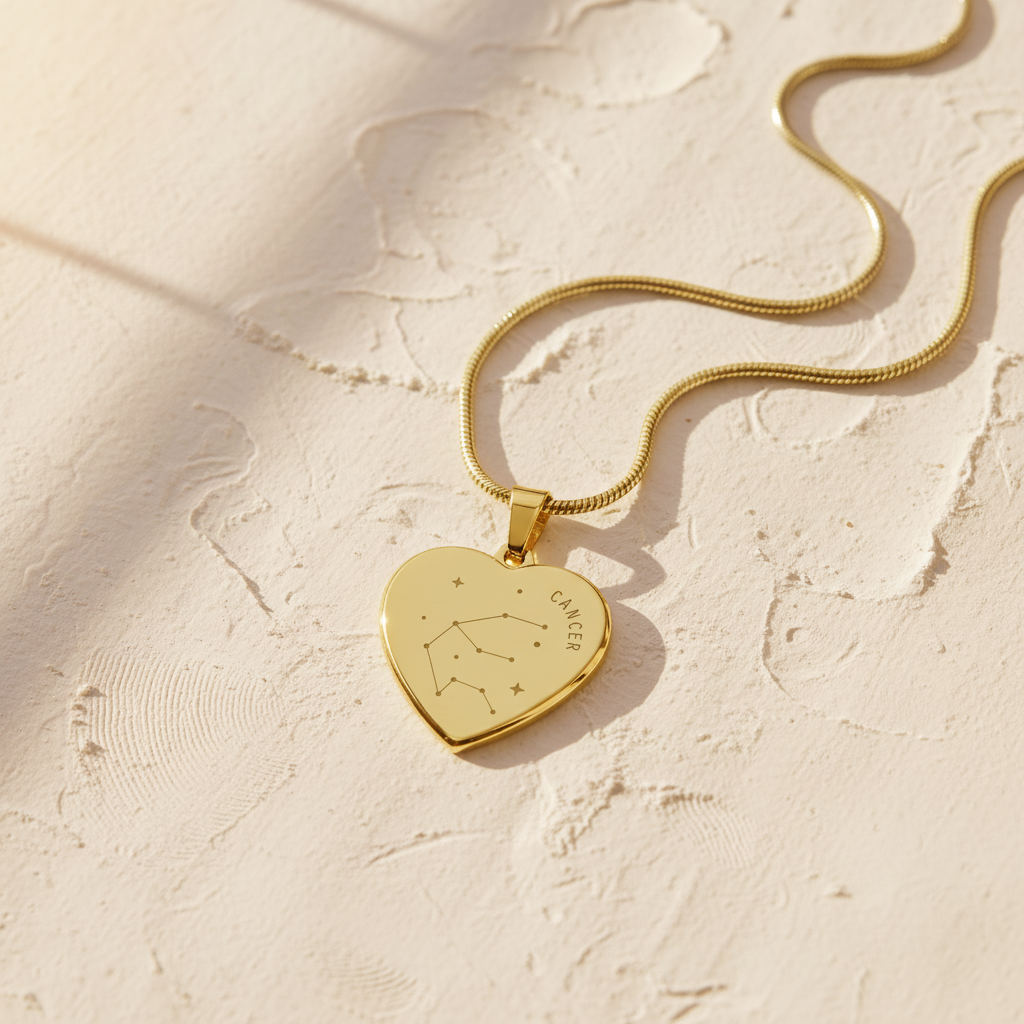 Engraved Cancer Constellation Heart Necklace
