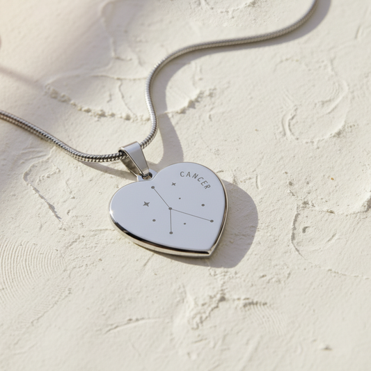 Engraved Cancer Constellation Heart Necklace