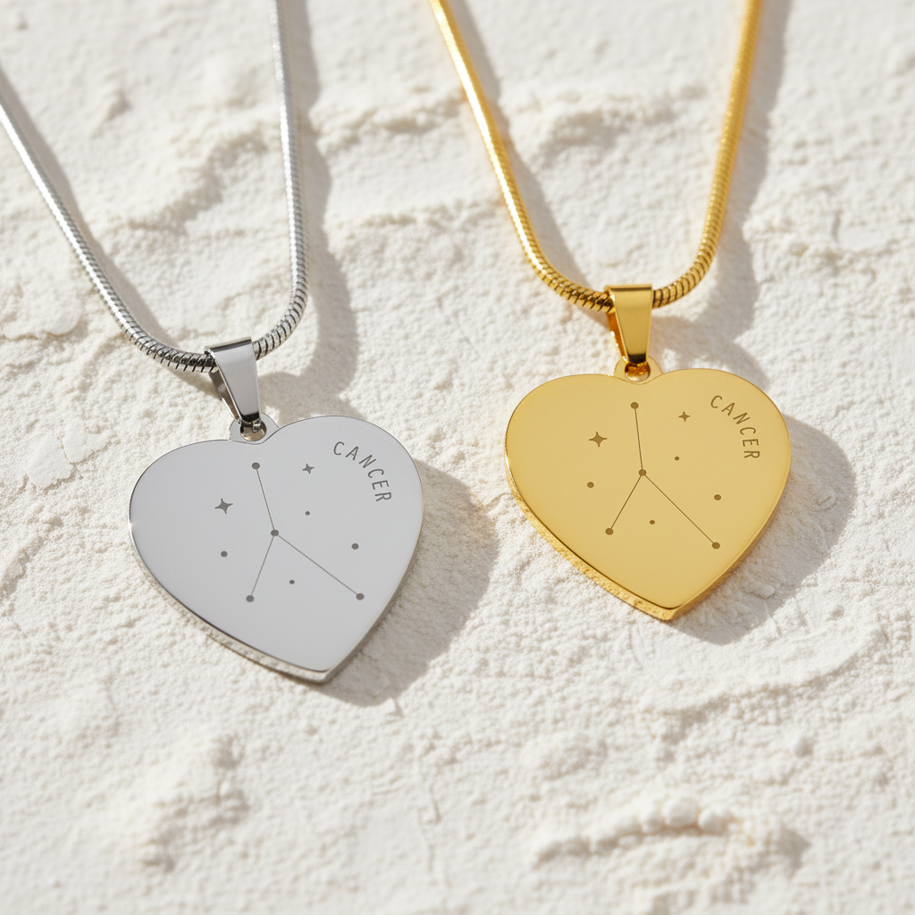 Engraved Cancer Constellation Heart Necklace