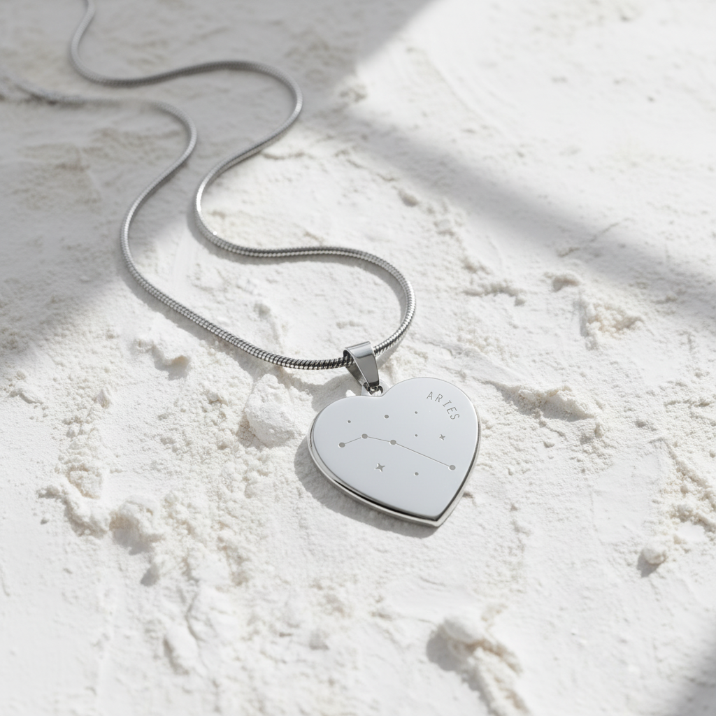 Engraved Aries Constellation Heart Necklace
