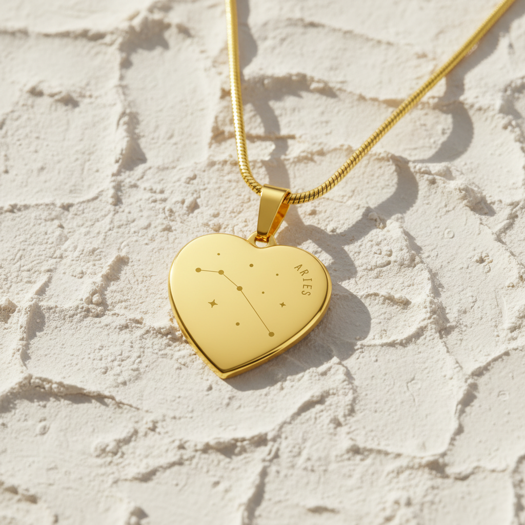 Engraved Aries Constellation Heart Necklace