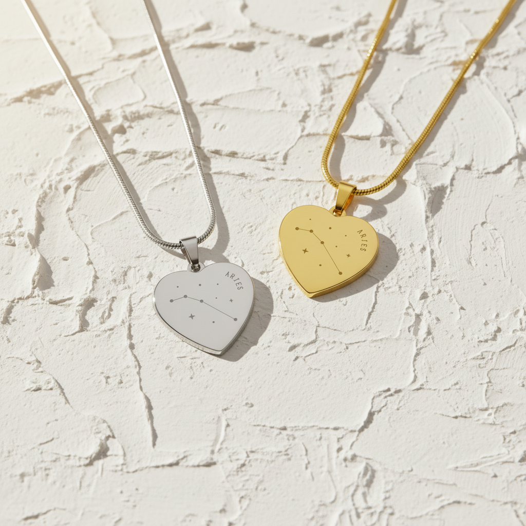 Engraved Aries Constellation Heart Necklace
