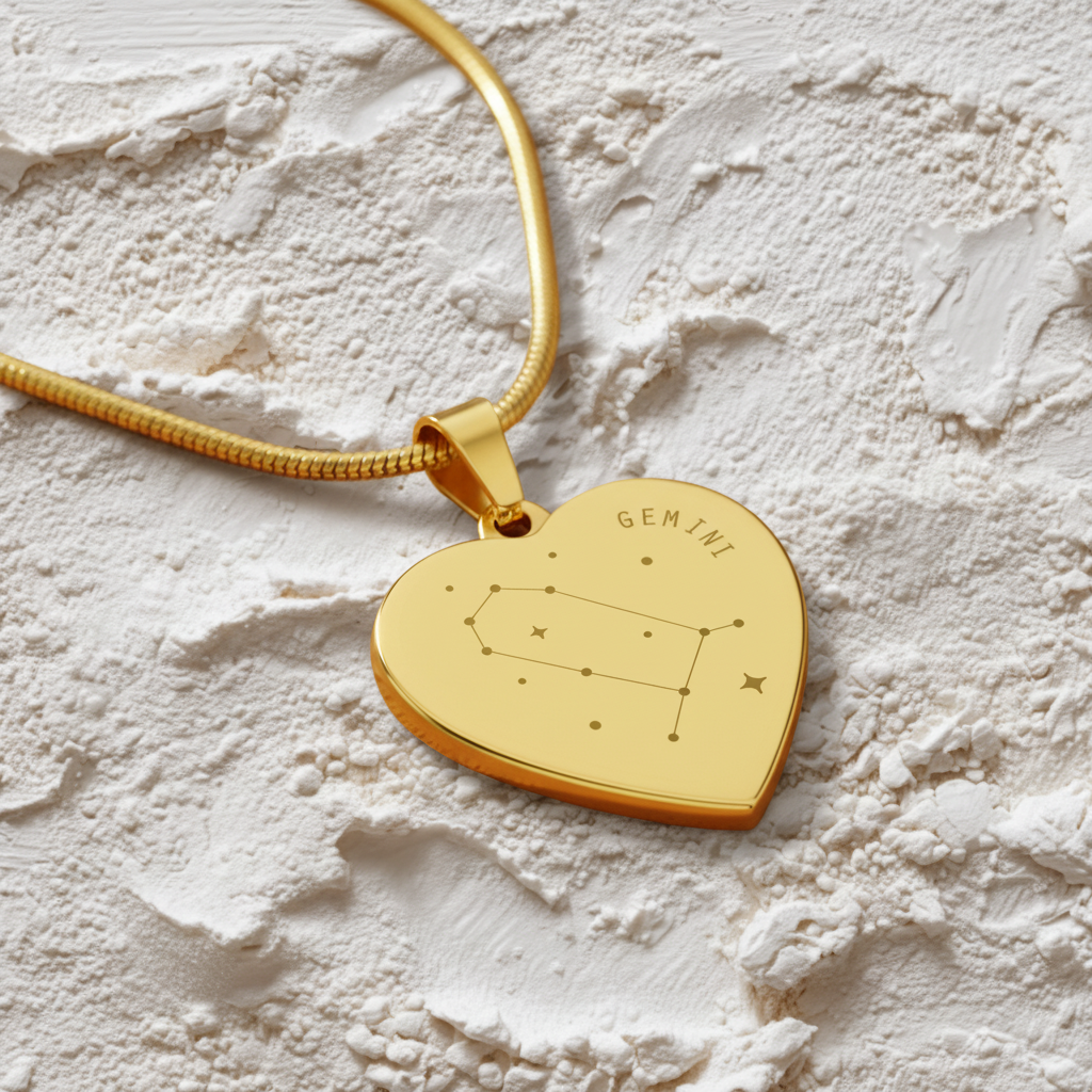 Engraved Gemini Constellation Heart Necklace