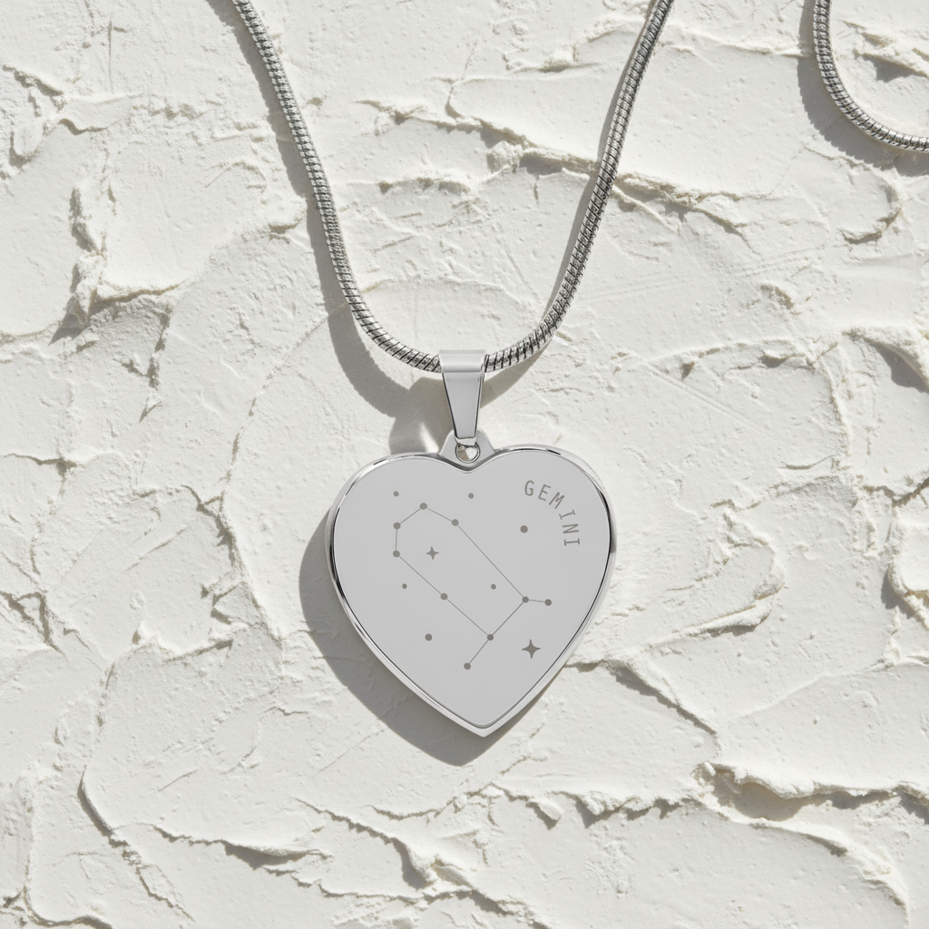 Engraved Gemini Constellation Heart Necklace