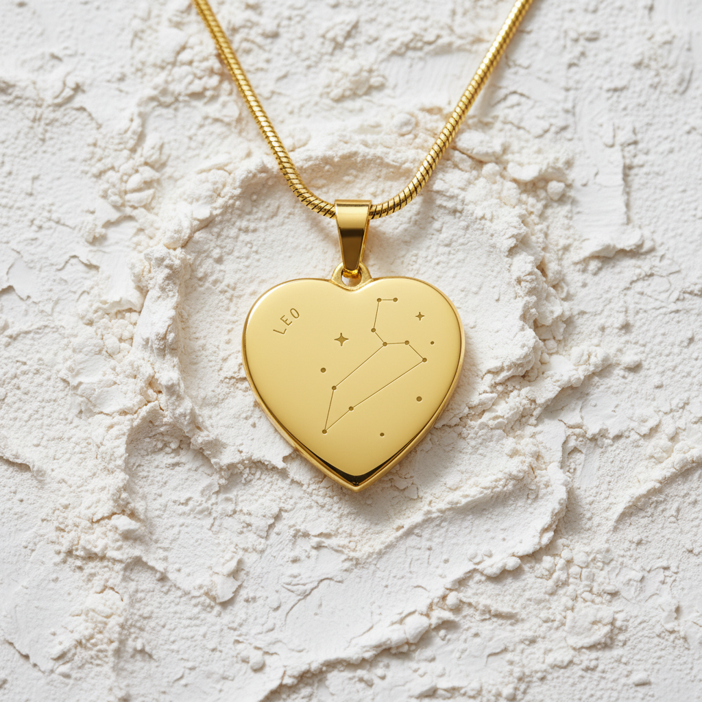Engraved Leo Constellation Heart Necklace