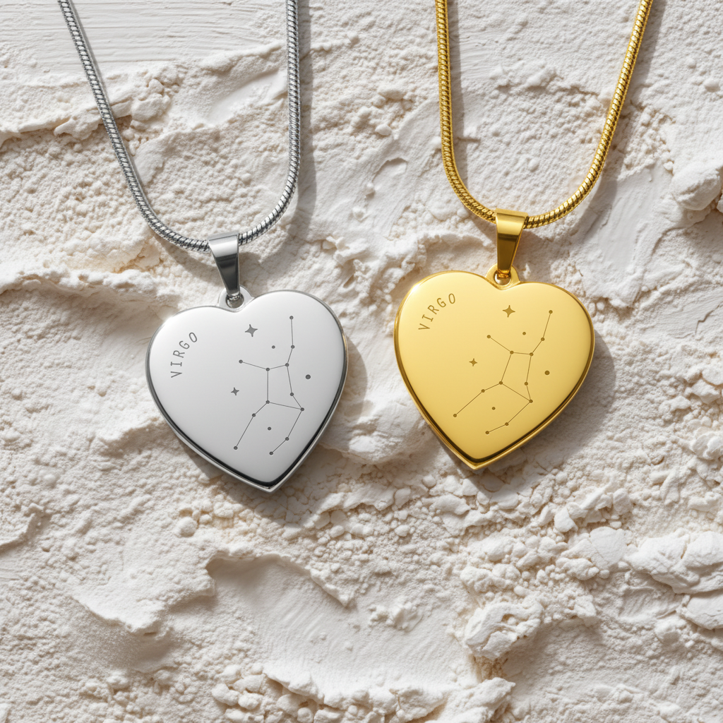 Engraved Virgo Constellation Heart Necklace