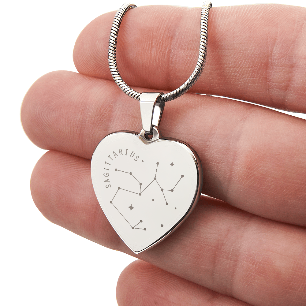 Engraved Sagittarius Constellation Heart Necklace