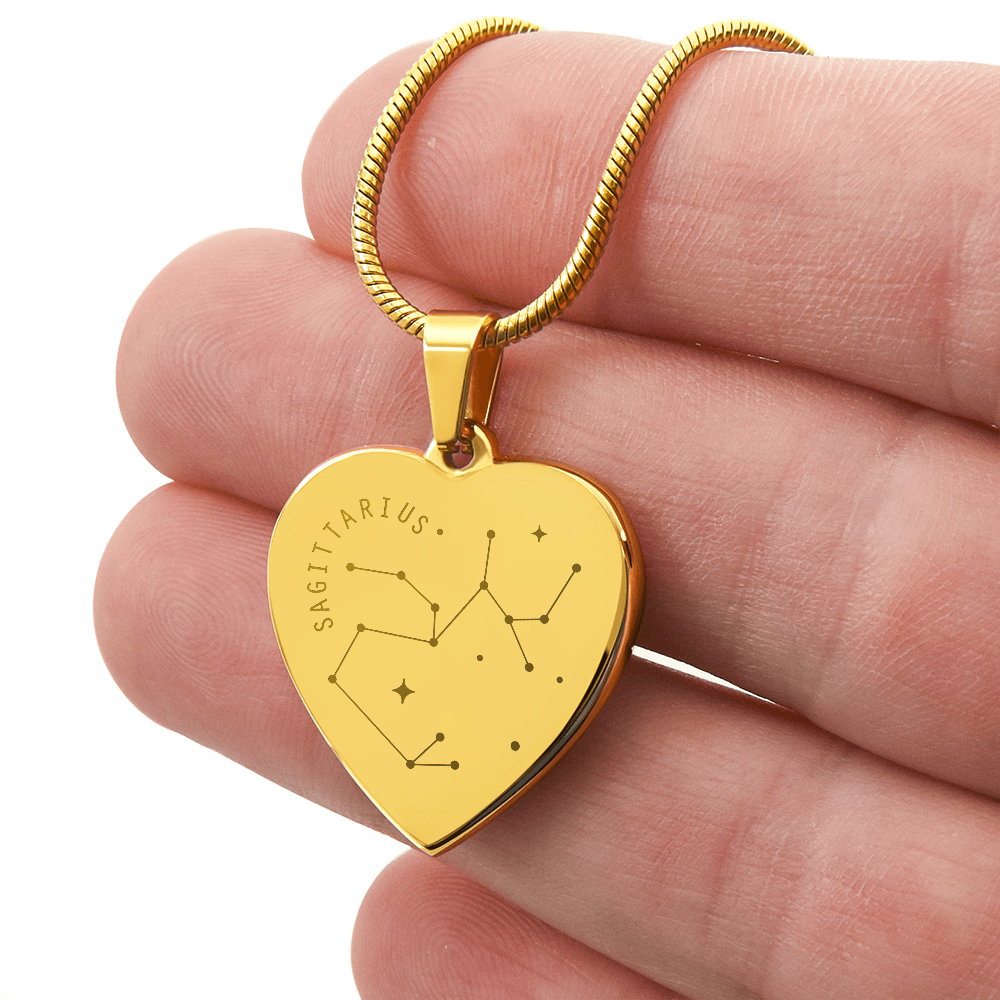 Engraved Sagittarius Constellation Heart Necklace