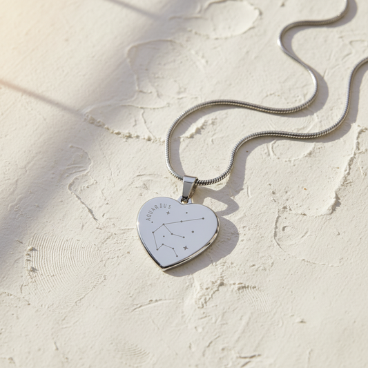 Engraved Aquarius Constellation Heart Necklace