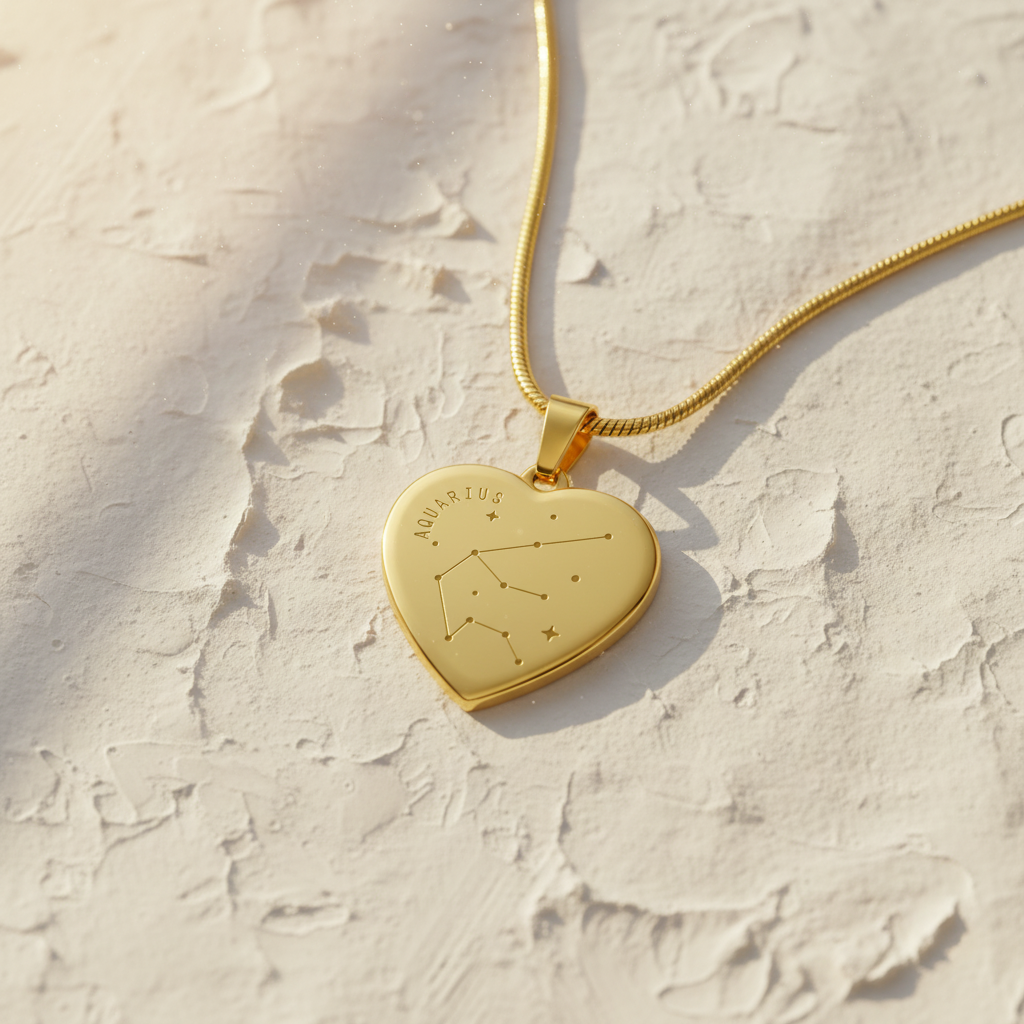 Engraved Aquarius Constellation Heart Necklace