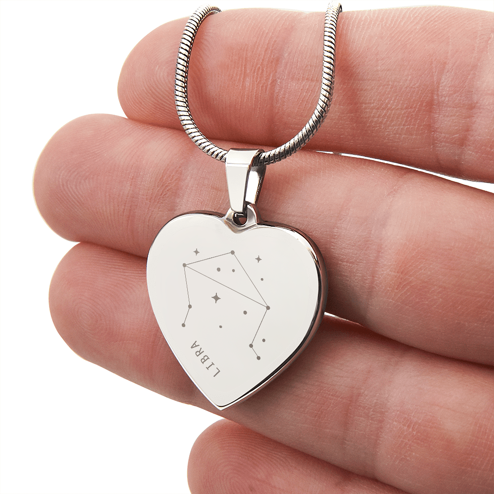 Engraved Libra Constellation Heart Necklace
