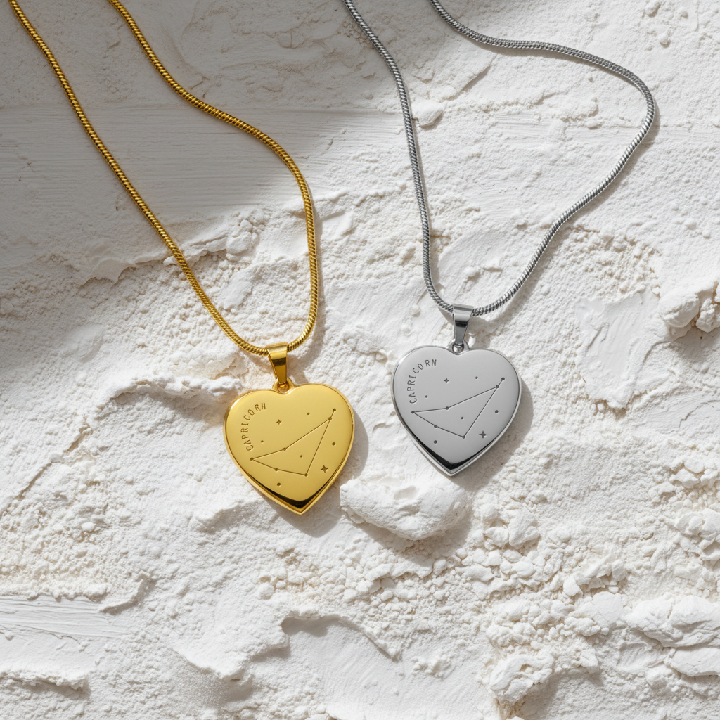 Engraved Capricorn Constellation Heart Necklace