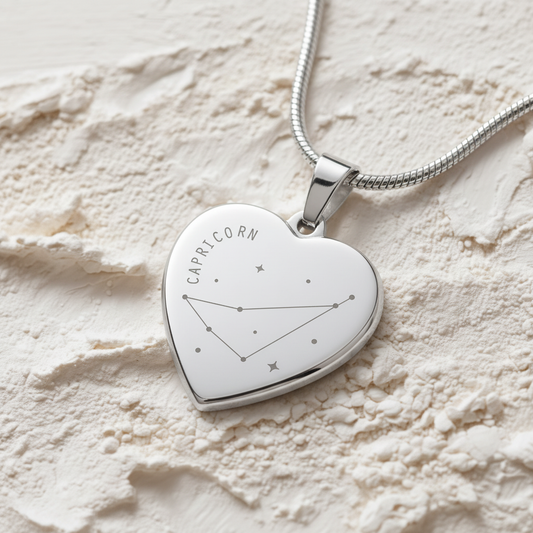 Engraved Capricorn Constellation Heart Necklace