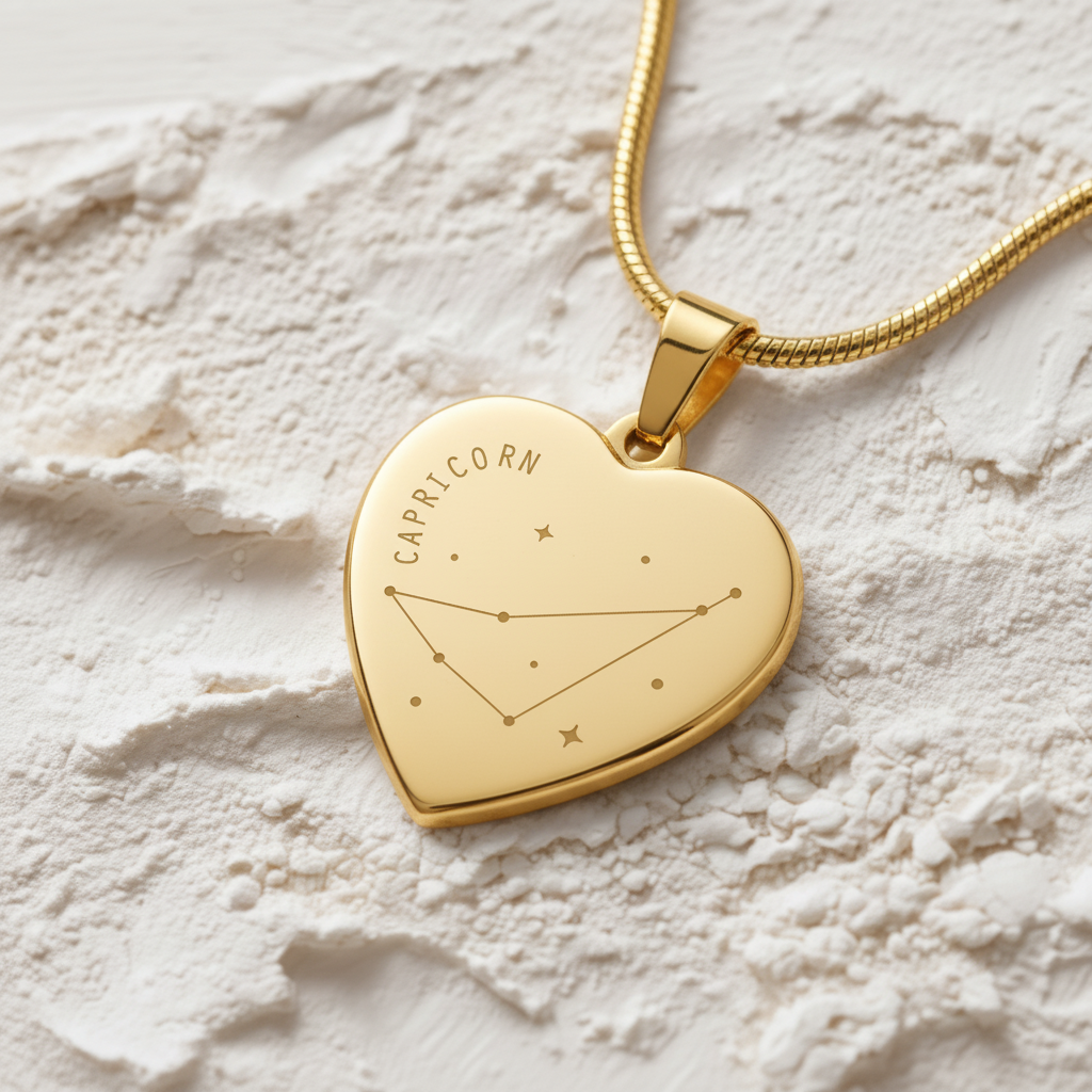 Engraved Capricorn Constellation Heart Necklace