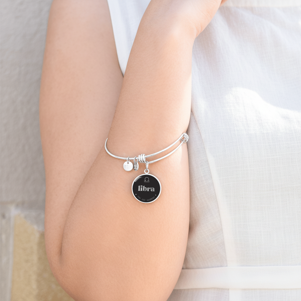 Engraved Steel Libra Zodiac Bracelet