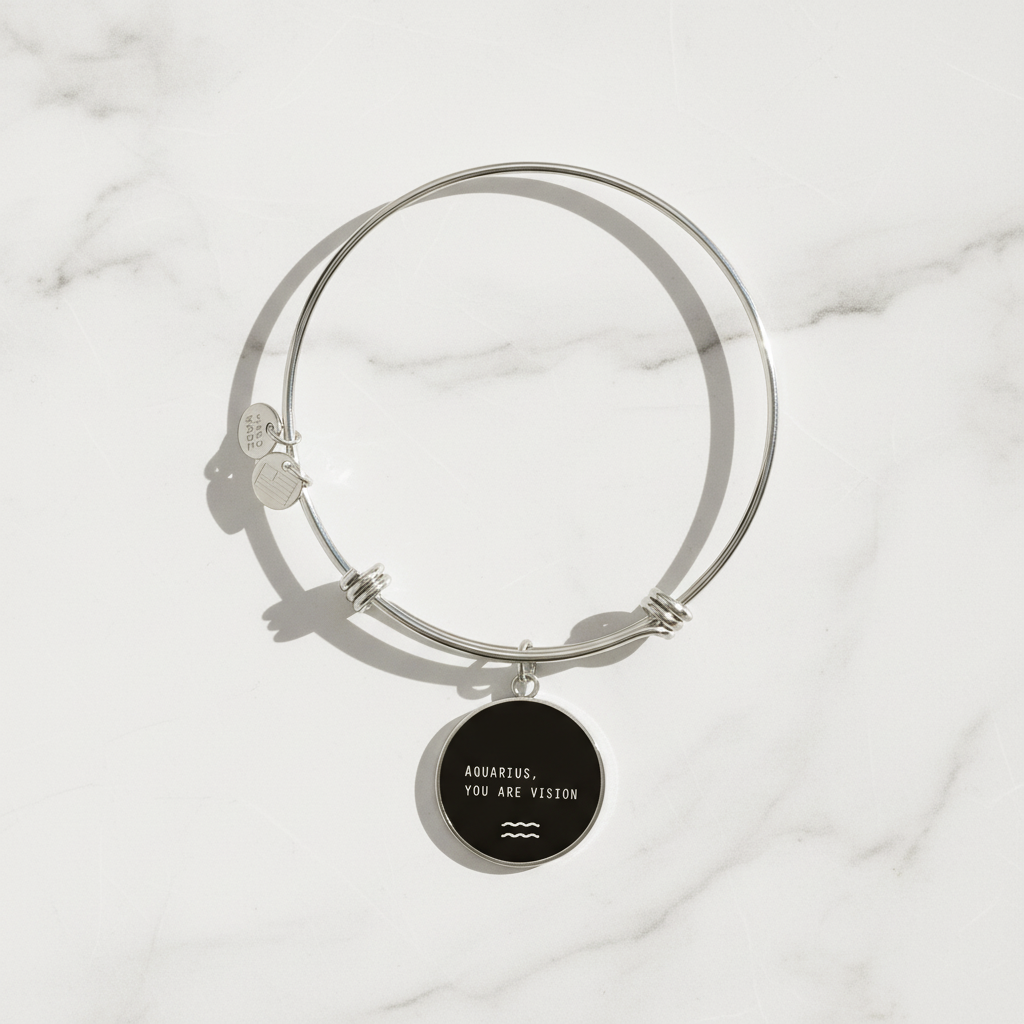 Engraved Steel Minimalist Aquarius Zodiac Bracelet