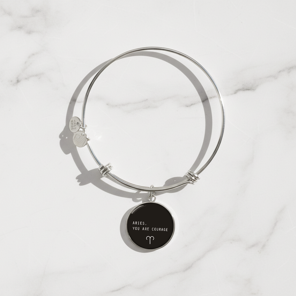 Engraved Steel Minimalist Aries Zodiac Bracelet