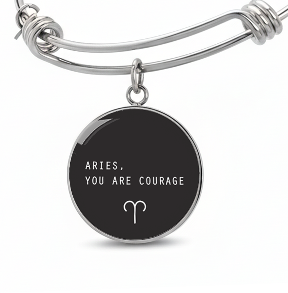 Engraved Steel Minimalist Aries Zodiac Bracelet