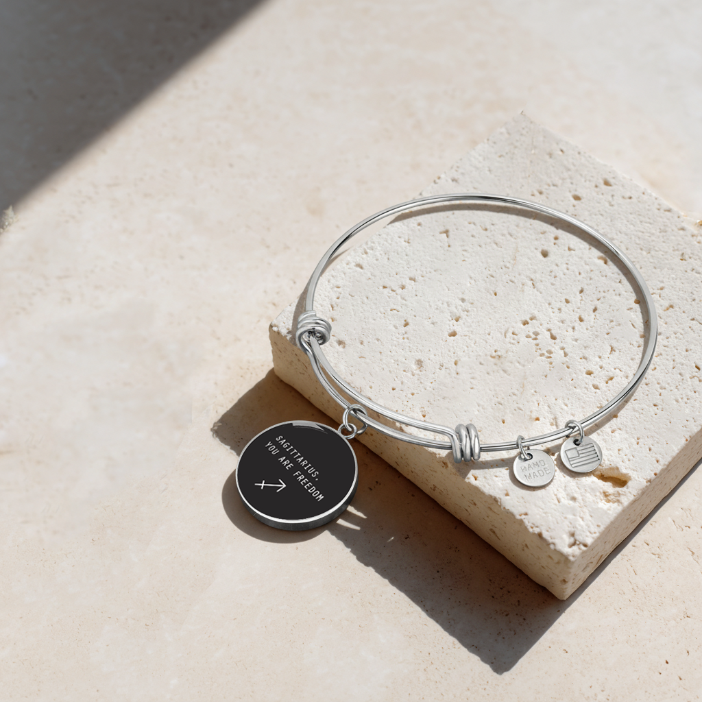Engraved Steel Minimalist Sagittarius Zodiac Bracelet