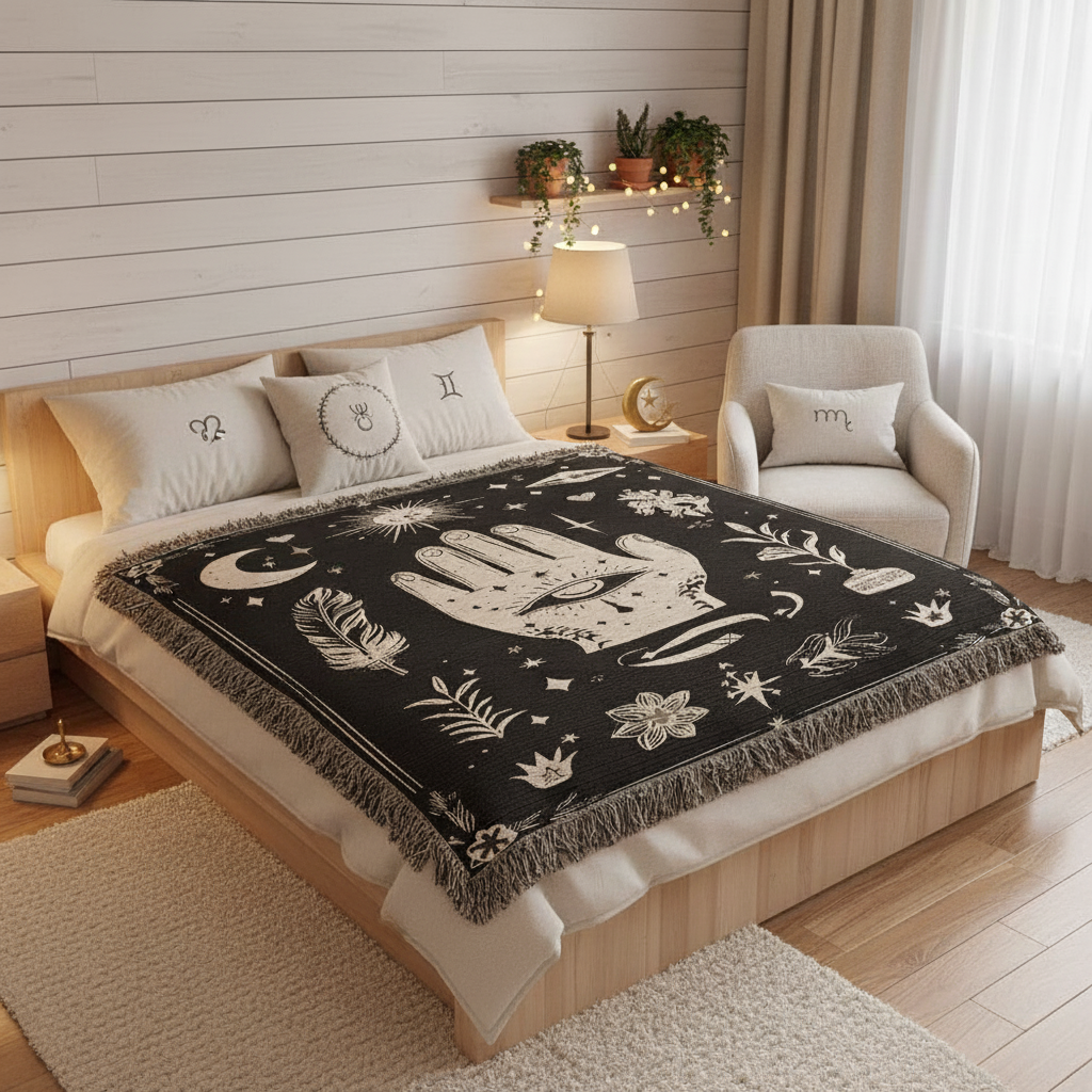 The Mystic Hand Hairloom Woven Blanket BLACK