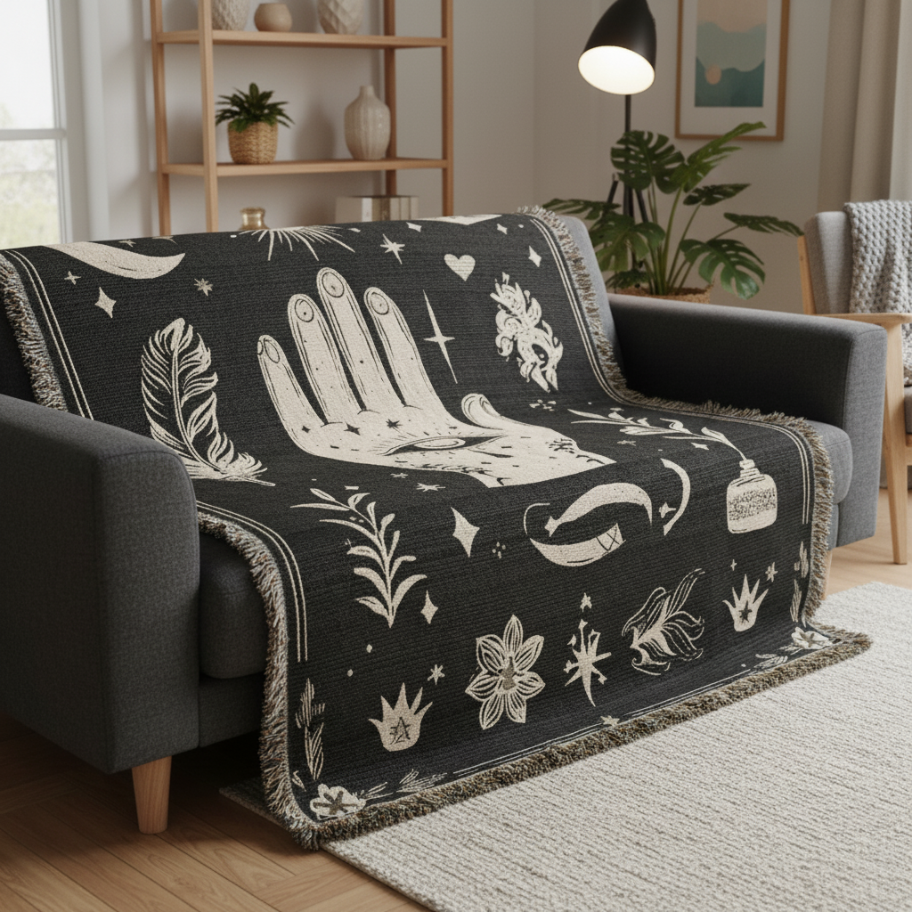 The Mystic Hand Hairloom Woven Blanket BLACK