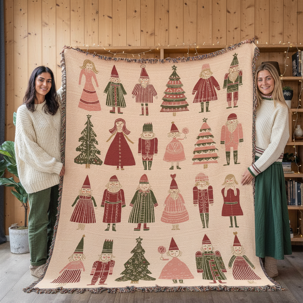 Whimsical Christmas Folk Art Blanket