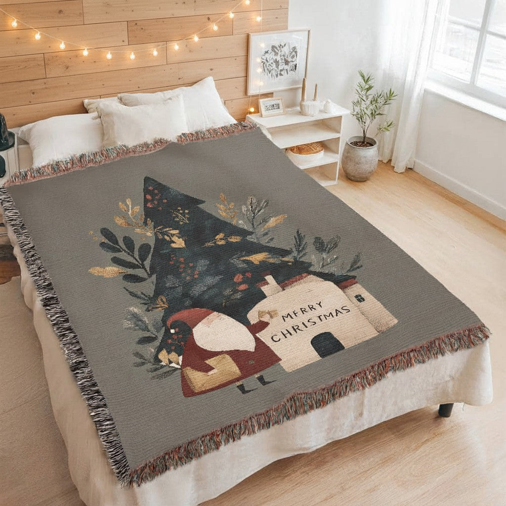Santa's Christmas Cottage Woven Blanket