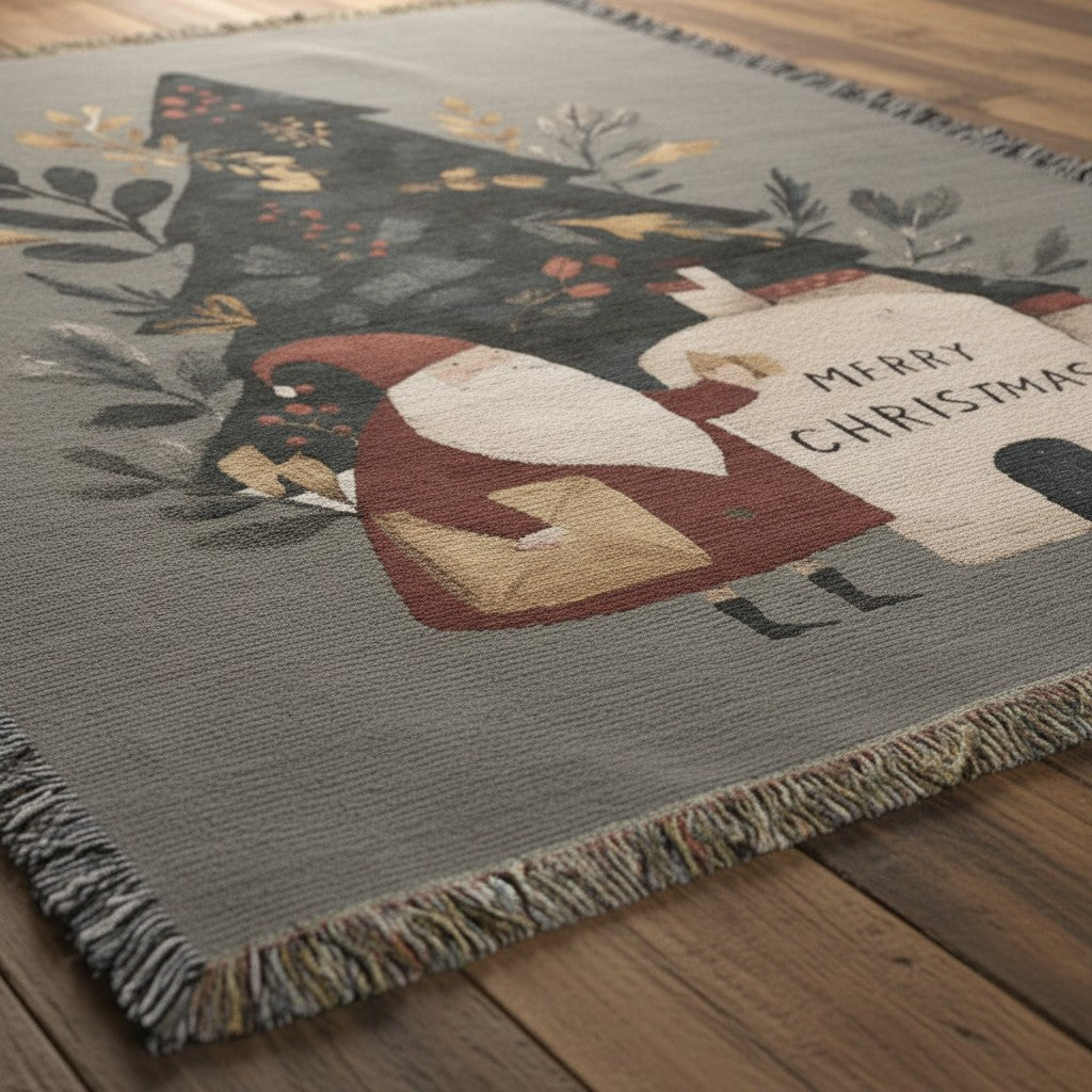 Santa's Christmas Cottage Woven Blanket