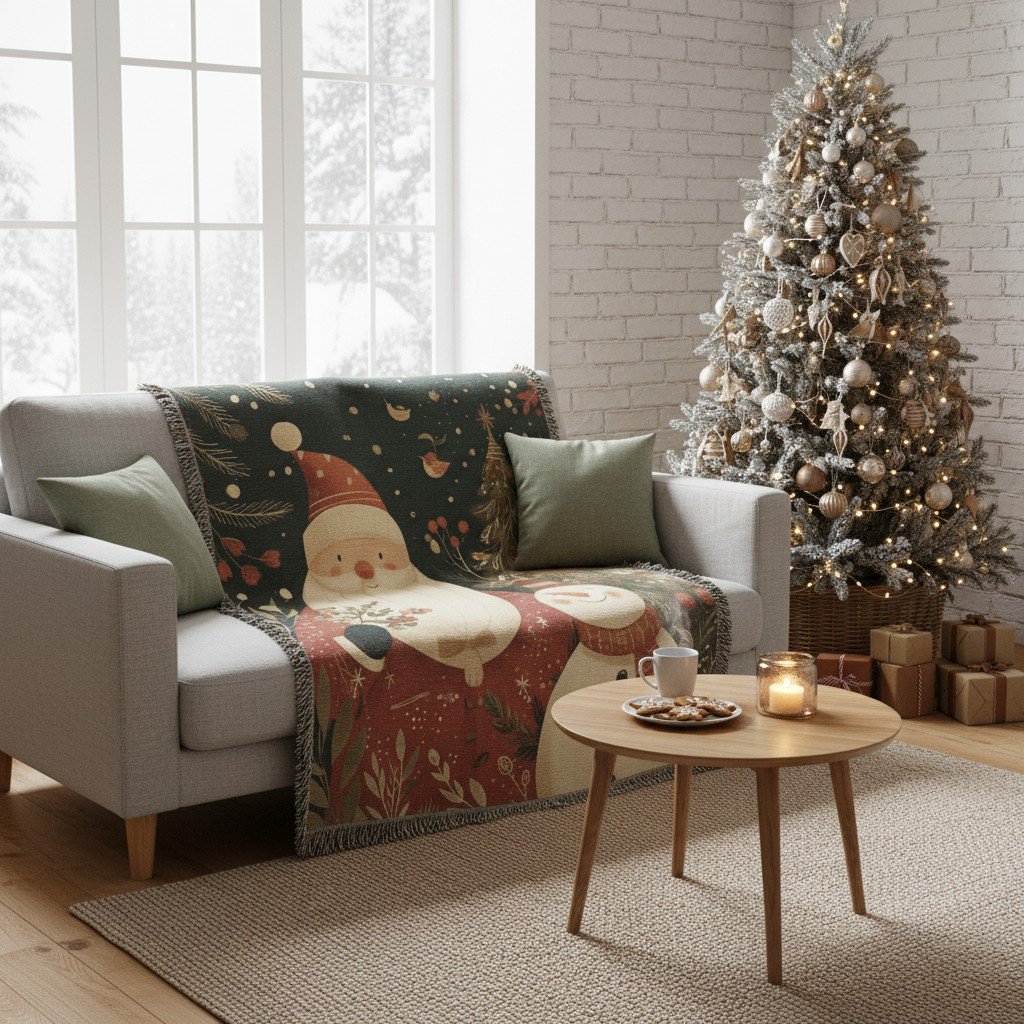 Santa & Snowman Christmas Woven Blanket