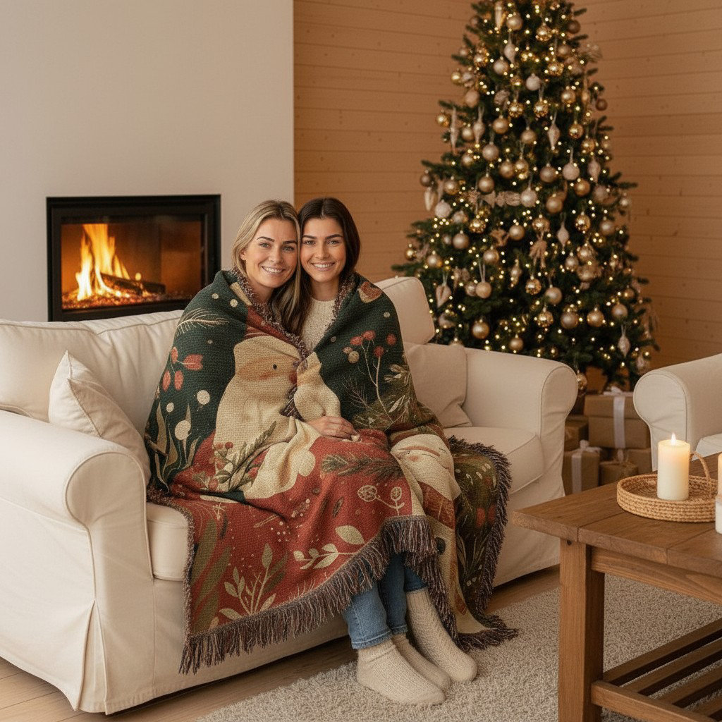 Santa & Snowman Christmas Woven Blanket