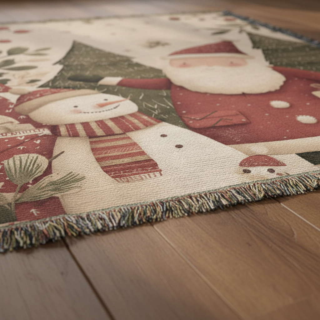 Santa & Snowman Holiday Forest Woven Blanket
